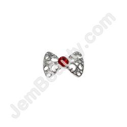  Nail Gem Bow Silver 1 Red Stone Large 