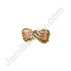  Nail Gem Bow Gold & Pink Medium 