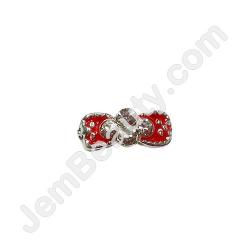  Nail Gem Bow Red Silver 4 Stone Medium 