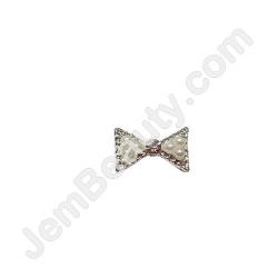  Nail Gem Bow Silver White Beads Medium 