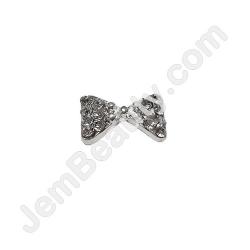  Nail Gem Bow Silver Curved Large 