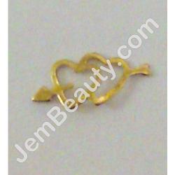  Nail Charm Gold 2 Hearts Arrow 