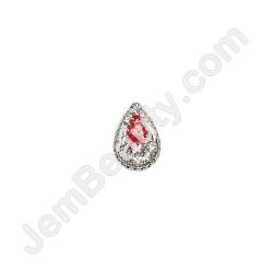  Nail Gem Teardrop Red Silver Medium 