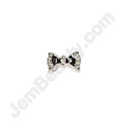  Nail Gem Bow Black Silver Stone Medium 