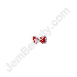  Nail Gem Bow Red and Silver Medium 