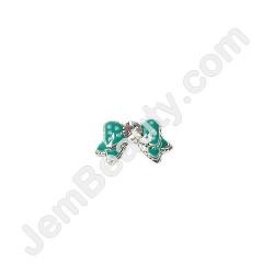  Nail Gem Bow Green w/ Blue Dots Large 