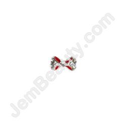  Nail Gem Bow Silver Red Lines Medium 