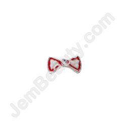  Nail Gem Bow Silver Red White Medium 